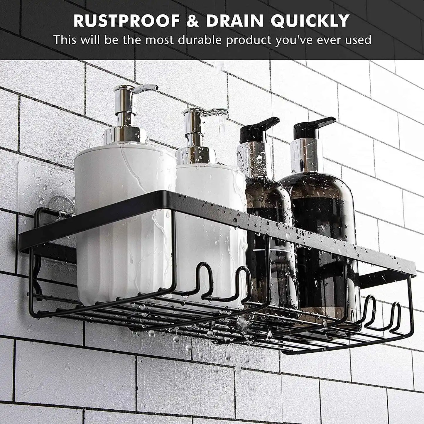 Emption!Shower Caddy Shelf Organizer Rack(2Pack), Bathroom Accessories Basket Shelves With Hooks, Wall Mount Shower Storage