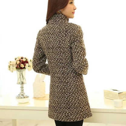 2025 Autumn/Winter New Stand collar Woolen Jacket Women's Fashion Slim Long sleeved Coat Double breasted Female Casual Overcoat