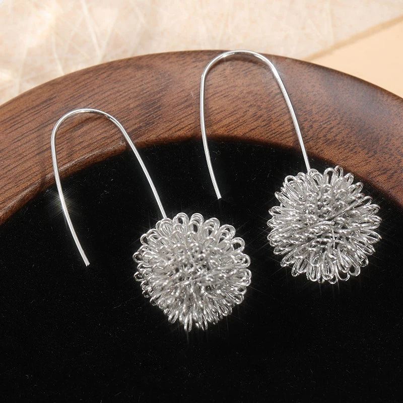 Earrings Dahlia Earrings Silvery Modern Design Silvery Wire Ball Earrings - Similar To Dandelion Earrings Unique Earrings