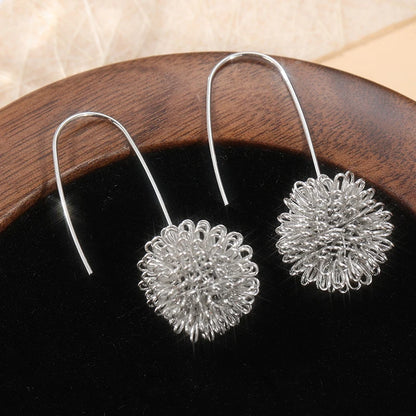 Earrings Dahlia Earrings Silvery Modern Design Silvery Wire Ball Earrings - Similar To Dandelion Earrings Unique Earrings