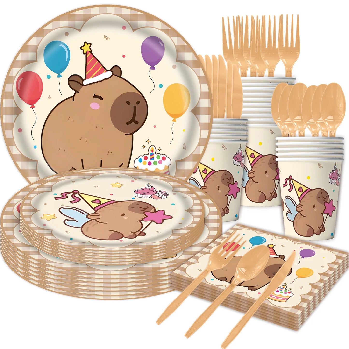 Cute Capybara Birthday Decorations Balloons Backdrop Tablecloth Stickers Cups Plates for Baby Shower Kids Event Party Supplies