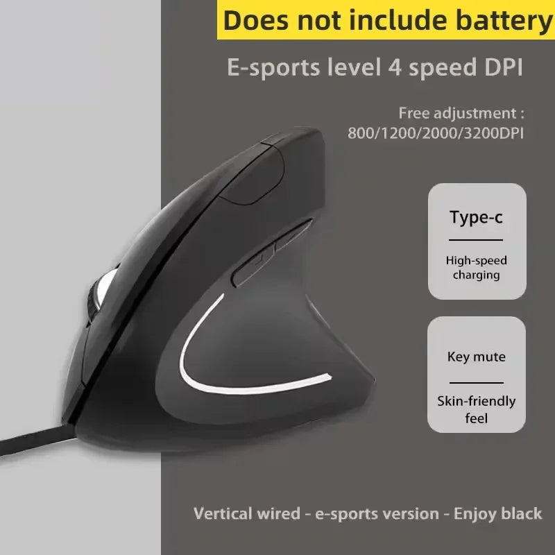 Lenovo Wireless Vertical Mouse 2.4G Bluetooth Wired Mouse Ergonomic Personalised Side Grip DPI Adjustable Mute Gaming Mouse