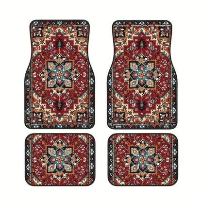 4Pcs Durable Bohemian Car Floor Mats Anti-slip Dirty Resistant Persian Carpet Car Decoration Heavy Duty Car Floor Protector Rugs