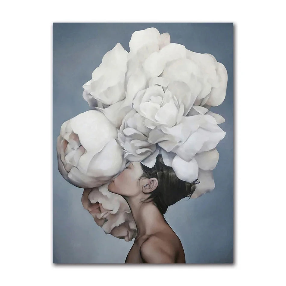 Decorative Painting Living Room Home Decoration Flowers Feathers Woman Abstract Canvas Painting Wall Art Print Poster Picture