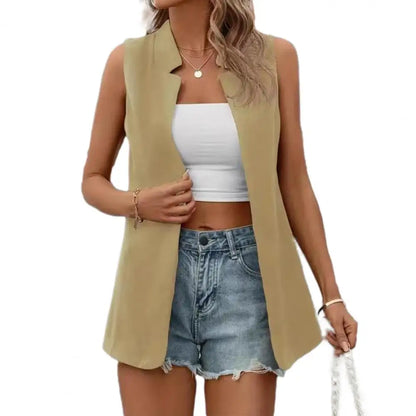 Women Jacket Sleeveless Solid Color Vest Casual Cardigan Lady Open Front Vest Coat Women Cardigan Blazers