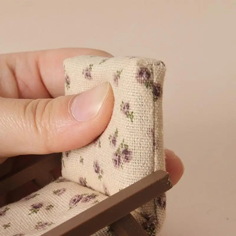 Living Room Sofa 1/12 Scale Wooden Base Cloth Covered Mini Furniture for Doll House Accessories and Collectibles A2UB