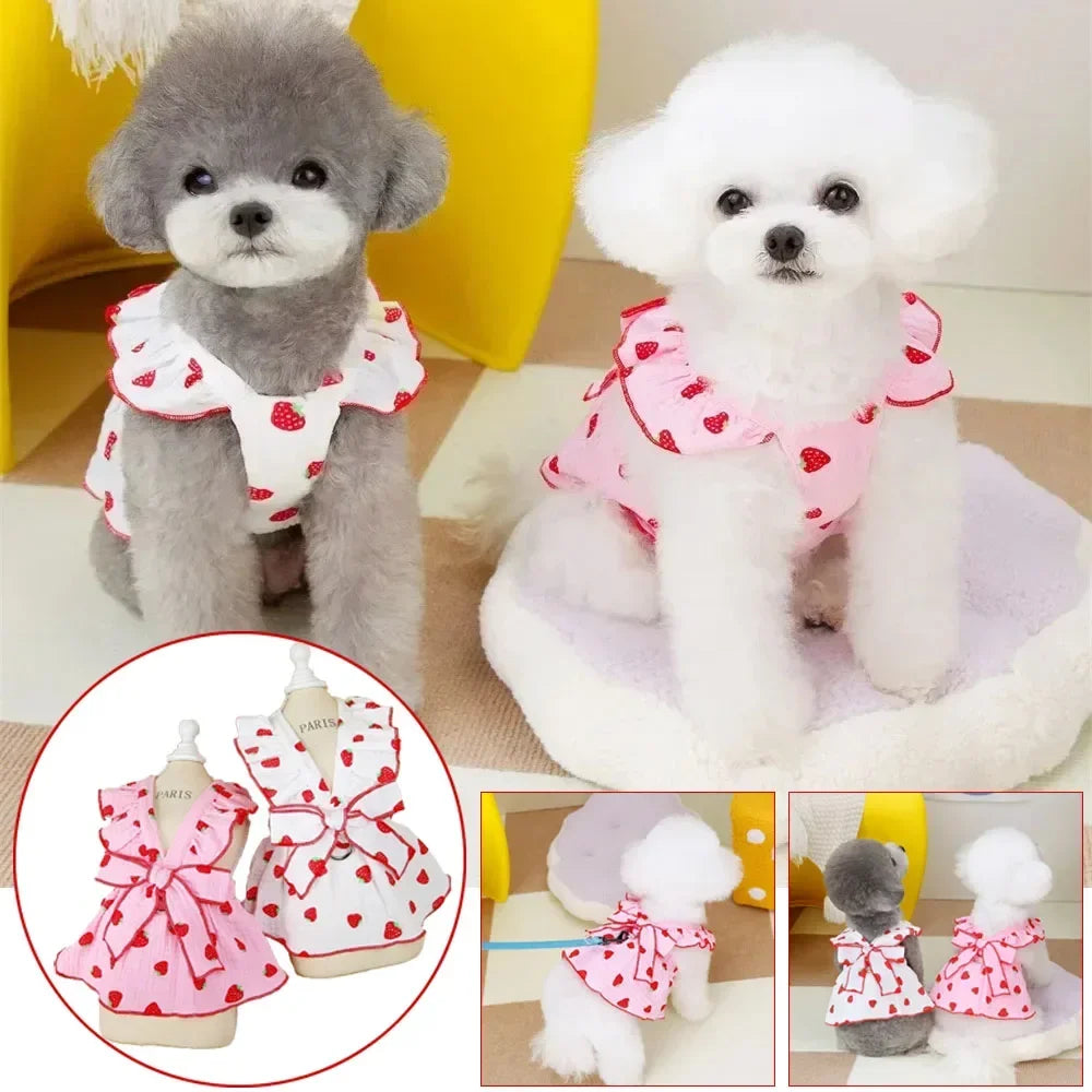 Pet Strawberry Dress Summer Dog Clothes Luxury Dog Vest Suspender Skirt Cat Cooling Shirt Bichon Chihuahua Clothing Dog Outfits
