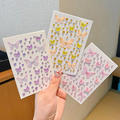 1/3/5 Sheets Kawaii Children's Butterfly Face Stickers Self-adhesive Pink/Green Elf Rhinestone Resin Butterfly Decals For Makeup