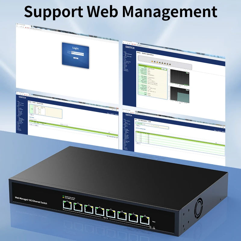 GoodTop 8 Port 10Gb Web Managed Ethernet Switch 10G Network Switch Homelab Network Hub Internet Splitter LACP/VLAN/DHCP Client