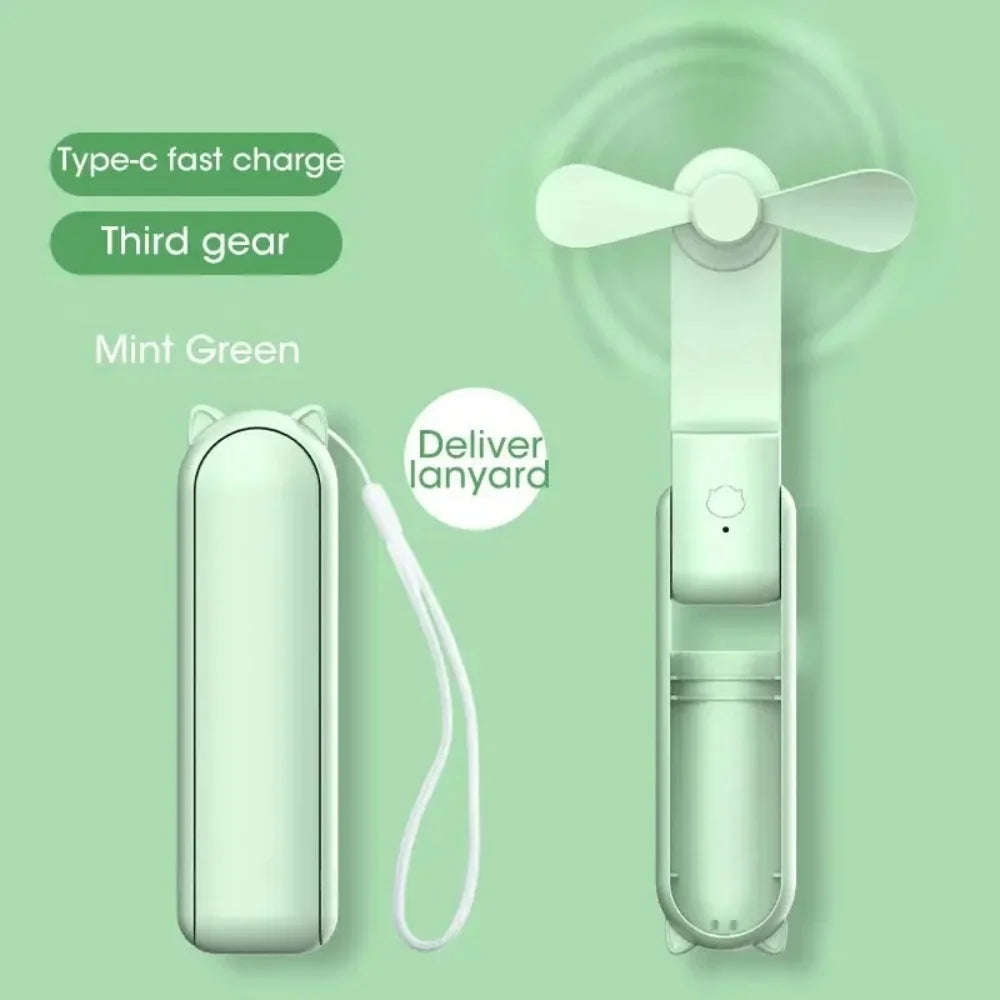 Portable Mini Cute Handheld Fan Foldable 3 Speed Adjustable Fan USB Type C Charge Pocket Fan Use For Office Home Desktop Travel