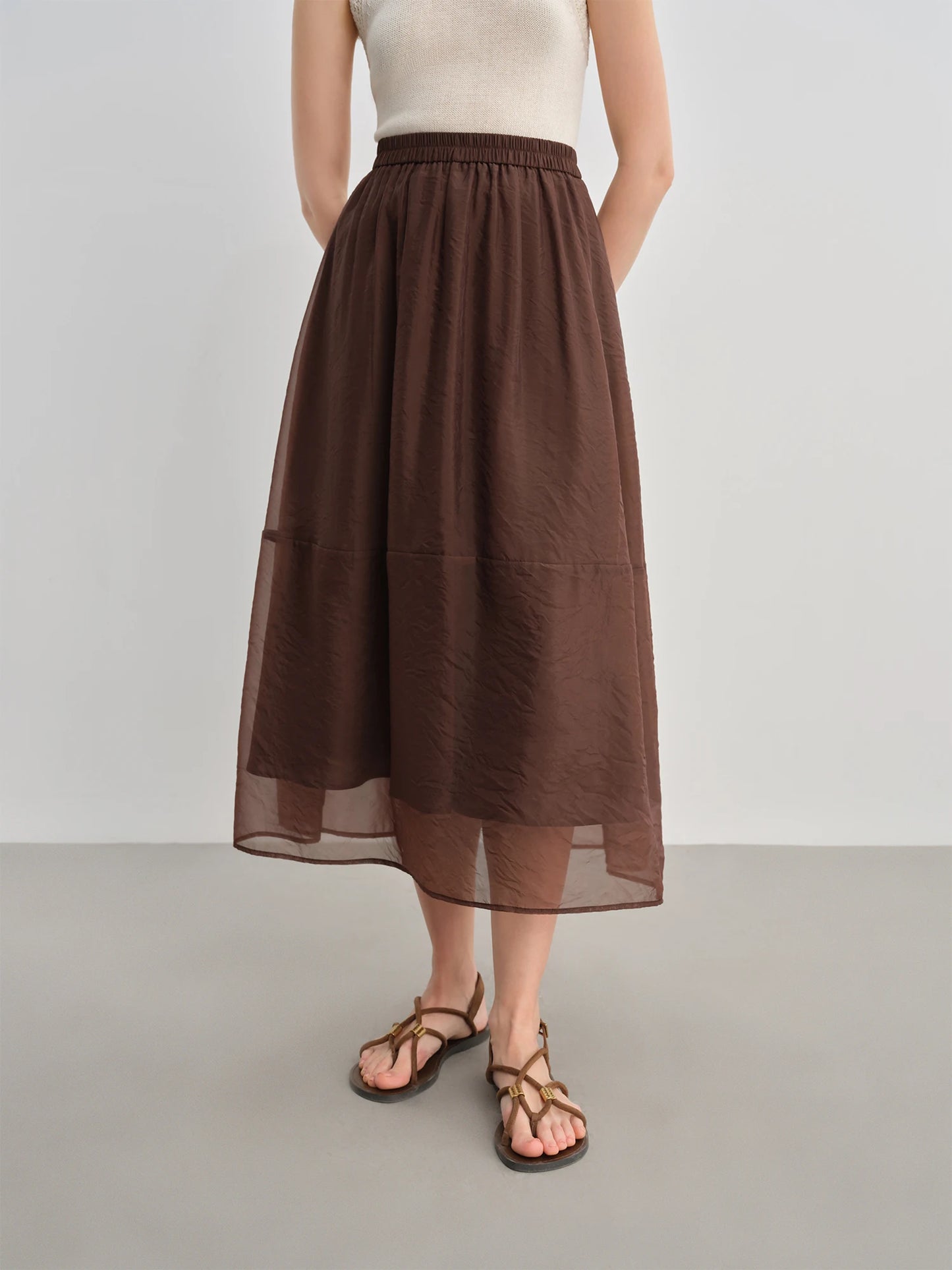 DUSHU 2025 Summer Women's High Waist Sheer Chiffon Skirt - A-Line Flowy Boho Skirt with Flattering Slimming Silhouette