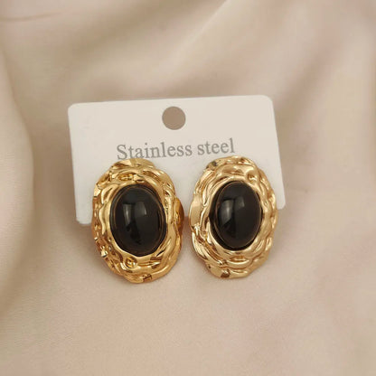 Charming oval blue big gem stone garland gold plated 18K women's earrings, high quality waterproof earrings, wife's gift