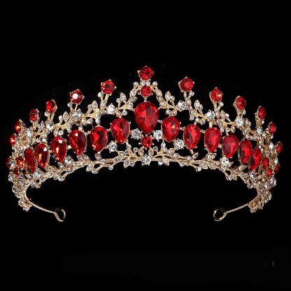 Luxury Red Rhinestone Bridal Tiara Headband Baroque Crystal Grand Crown For Women Banquet Jewelry Hair Accessories