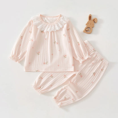 Baby Clothes Summer Outfit for Girls, Class A, 6-12 Months, Infant Air-Conditioned Clothing, Two-Piece Set, Summer Thin Fiber 80