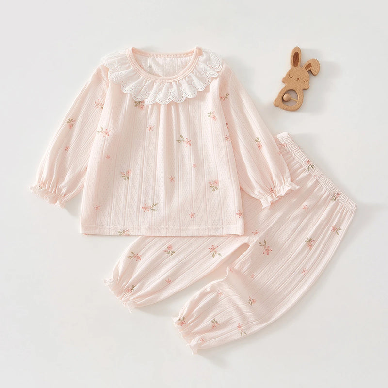 Baby Clothes Summer Outfit for Girls, Class A, 6-12 Months, Infant Air-Conditioned Clothing, Two-Piece Set, Summer Thin Fiber 80