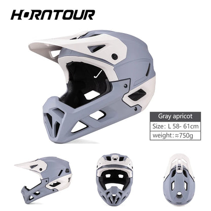 Horntour 2025 Adult Mountain Bike Helmet Full Face Integrally Molded Motorcycle Riding Safety Bicycle Helmet Head Protection
