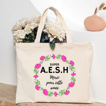 Merci Aesh French Printed Women Tote Bag Canvas Shopping Bags Female Shoudler Bag  Travel Handbag Graduate Thanks Gift for Aesh