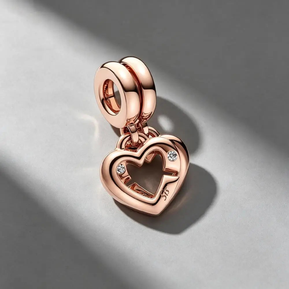 Rose Gold Plated Charms for Bracelet DIY Jewelry Making Heart Flower Strawberry Butterfly Paw Print CZ Pendant Beads Women Gift