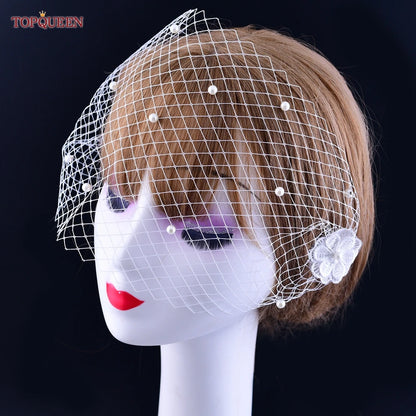 TOPQUEEN VA15 Russian Tulle Cage Veil White Crinoline Face Veil Headband Fascinator Cocktail Hats Bridal Hair Accessories