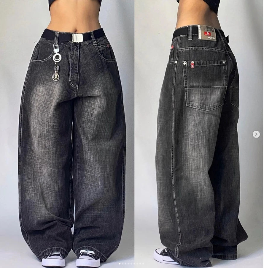 Y2K New Washed American Retro High Street Wide Leg Jeans Female Harajuku Style Street Style Loose Straight Pants Street Clothing