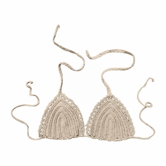 Women's Summer Sexy Bikini Hand Crochet Swimsuit Women Bikini Tops Solid Color Wireless Push Up Bra For Women Micro Bikinis