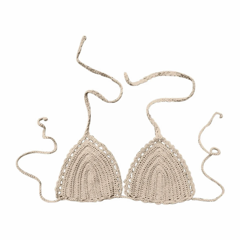 Women's Summer Sexy Bikini Hand Crochet Swimsuit Women Bikini Tops Solid Color Wireless Push Up Bra For Women Micro Bikinis