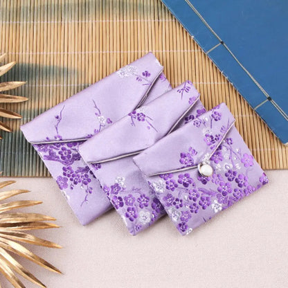 Chinese Brocade Jewelry Storage Bag Handmade Silk Embroidery Padded Small Zipper Tassel Jewelry Organizer Pouch Satin Gift Bag