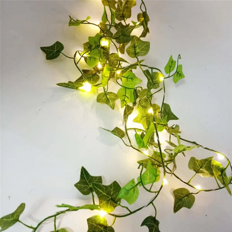 Lichterkette mit grünen Blättern, künstliche Rankenlichter, batteriebetrieben, Weihnachtsbaumgirlande für Hochzeiten und Heimdekoration