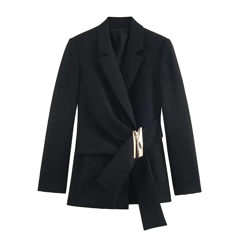 Women's Blazer Coats Autumn Fashion Buckle Decoration Long Sleeve Blazers Female Outerwear Chic Tops