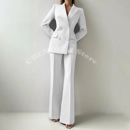 Women Suits Sets 2 Piece Elegant Peak Lapel Double Breasted Outfits Fashion Daily Casual Chic Female Suit (Jacket+Pants)