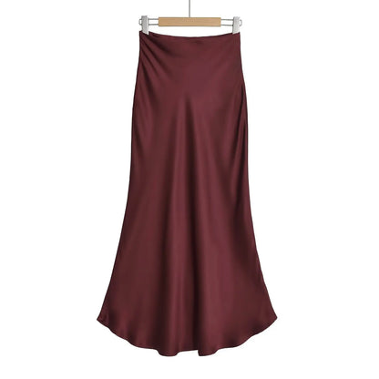 KADUWAKI Summer Long Black Satin Skirts Spring Straight Maxi Champagne Skirts Elegant Women Satin Silk Skirts Long Brown 니트 스커트