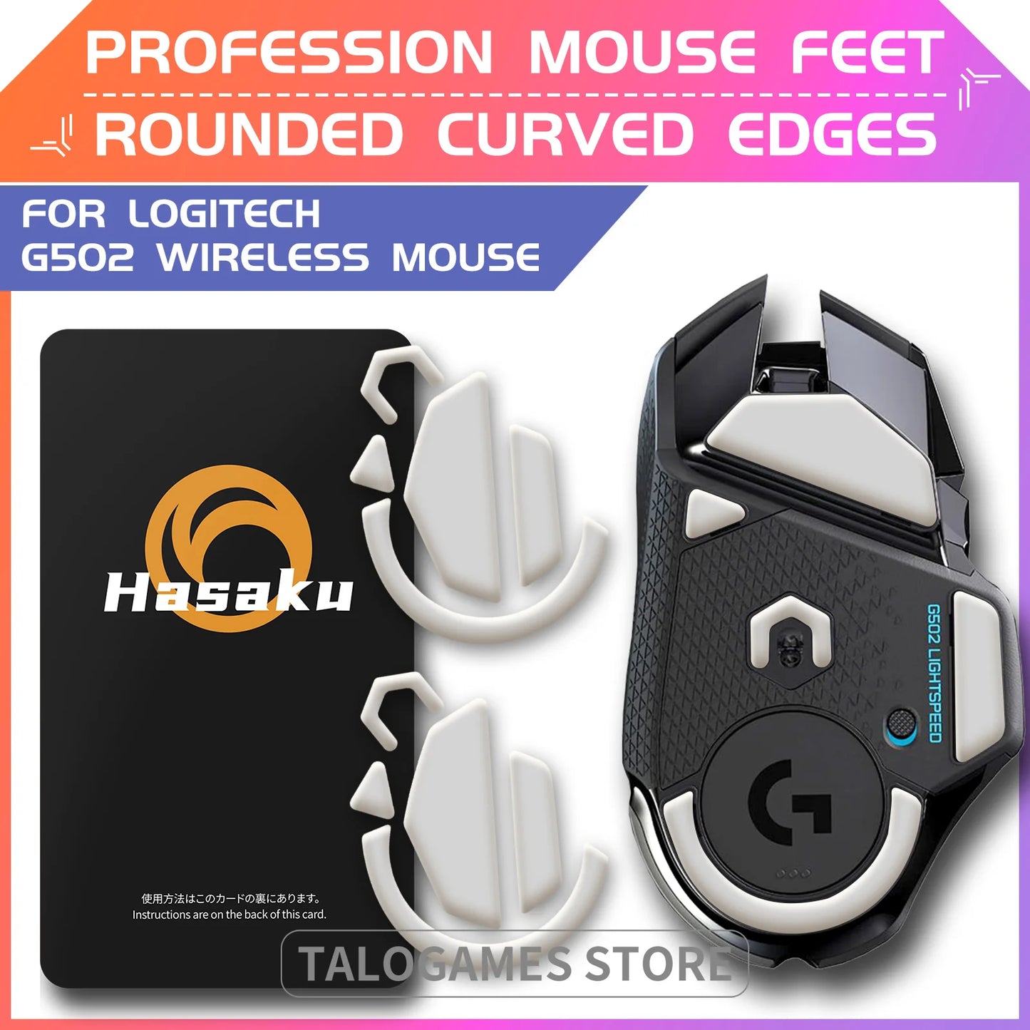 2Sets HASAKU Rounded Curved Edges Gaming Mouse Feet Skates for Logitech G502 Wireless Gaming Mouse Feet Pad Replacement