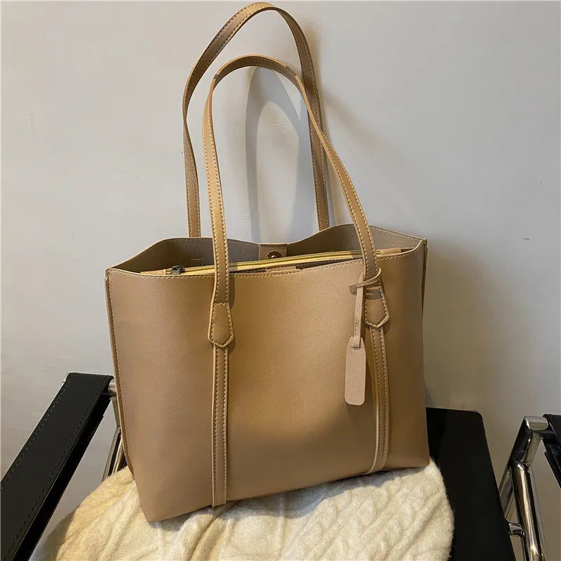 New Trend Retro Solid Color PU Leather Underarm Bag Simple Women Large Capacity Bag Shopping Travel Elegant Unisex Tote Bags