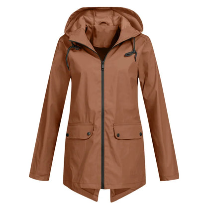 Outdoor Windbreaker Coat Women Trench Coat Waterproof Hooded Outerwear Velvet Thicken Overcoat Zip-up Streetwear Autumn Winter