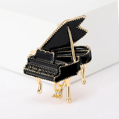 Classic Black Enamel Piano Brooches For Women Unisex Exquisite Alloy Instruments Music Party Brooch Pins Fashion Jewelry Gifts