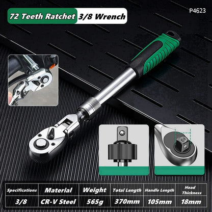 Drive Socket Drive Standard Ratchet Wrench , 1/4，3/8，1/2 Inch Flexible 72-Tooth Extendable Telescopic Socket Spanner Wrench