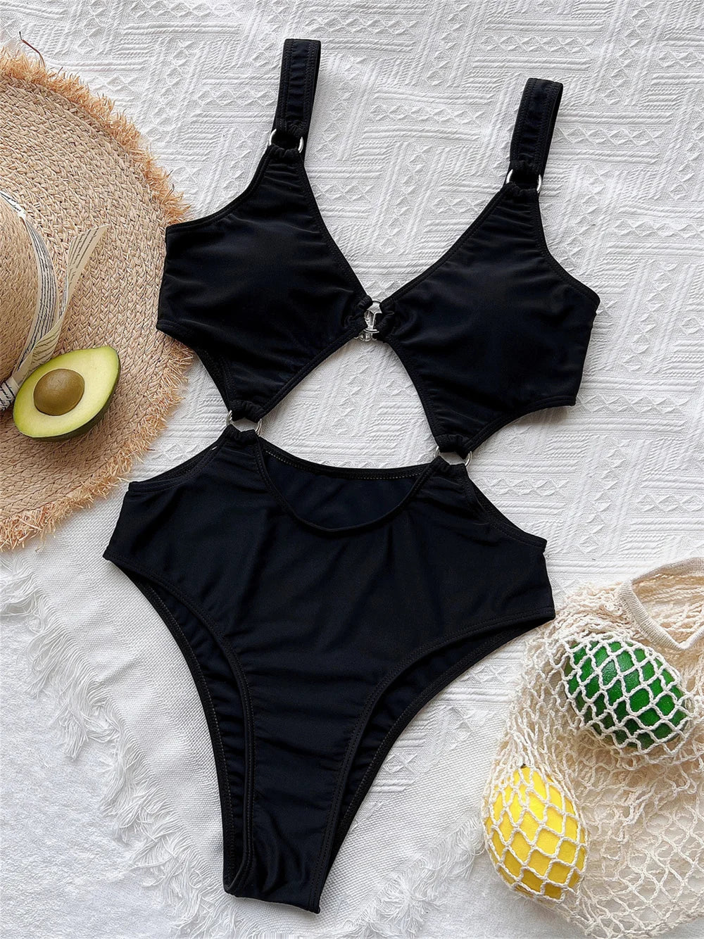 Black Punk Bikini Rings Sexy Bandage Luxury Swimsuit Cut Out Micro Bikinis Extrem Push Up Monokini Women Goth Swimwear Beach Set
