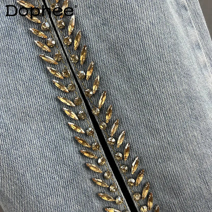Hot Diamond Harem Jeans Women's 2022 New Summer Sexy Hollow Out High Waist Loose Slimming Denim Trousers Female Blue Baggy Pants