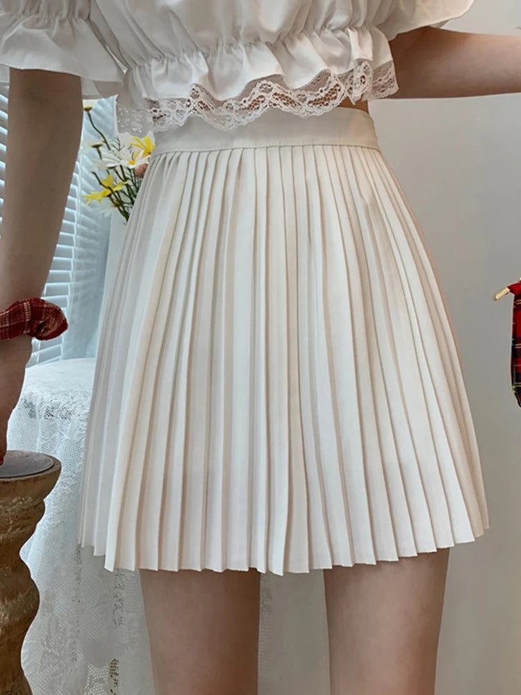 Fashion Spring Summer Pleated Skirt Solid Color High Waist Women's Slim Versatile Lining Short Skirts Girl's A-line Skirt 2025