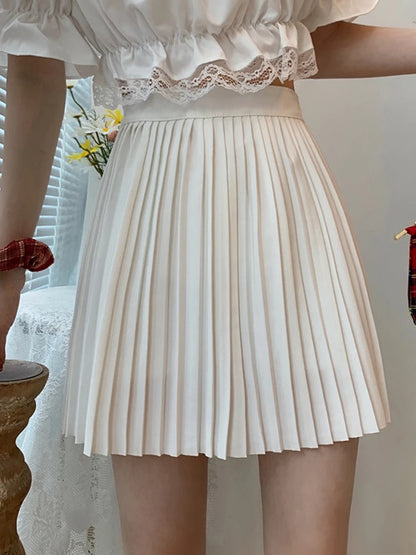Fashion Spring Summer Pleated Skirt Solid Color High Waist Women's Slim Versatile Lining Short Skirts Girl's A-line Skirt 2025