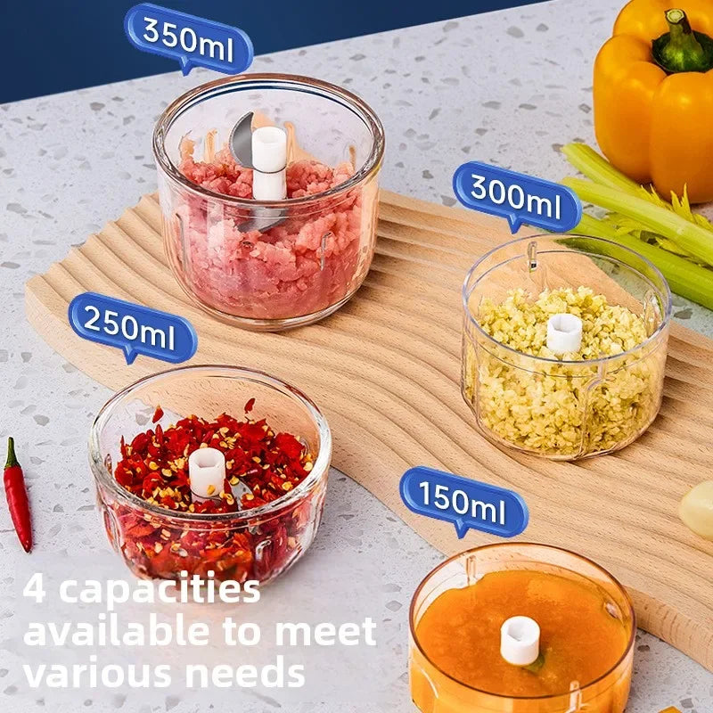 TINSOL 350ML Food Chopper Electric Meat Grinder Garlic Masher USB Multifunction Slicer Blender Kitchen Food Processor