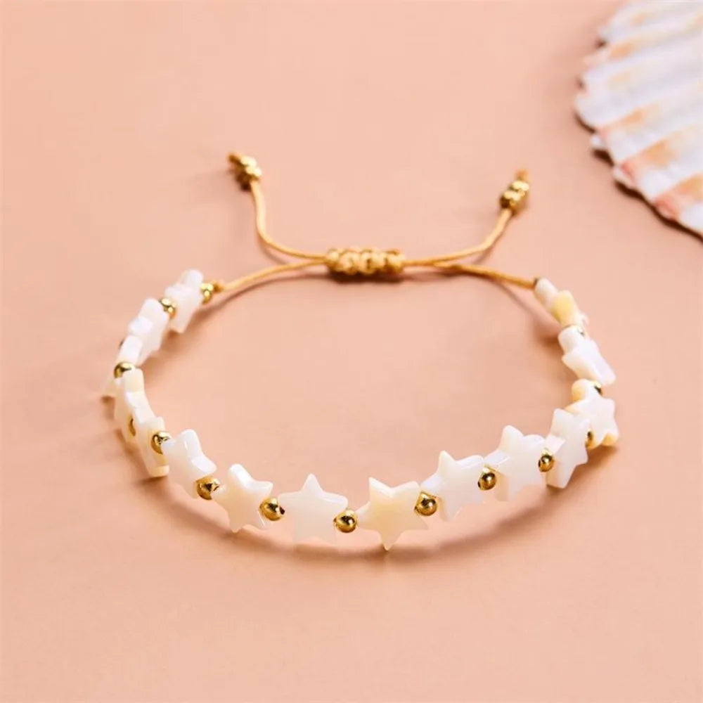 Fashion Cute Shell Heart-shaped Five-pointed Star Wax Rope Beaded Bracelet for Women Bohemia Sunmer Beach Jewelry Accessory Gift