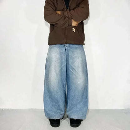 Y2K Baggy Jeans Women Cartoon Characters Embroidered Light Blue Washed Denim Jeans Harajuku Goth Skateboard Pants Street Clothes