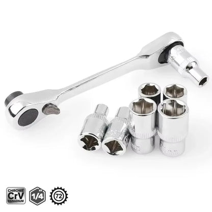Rafford Mini Treble 1/4 Ratchet Wrench Double Ended Quick Socket Ratchet Wrench Screwdriver Hex Torque Wrenches Set 2in1 Spanner