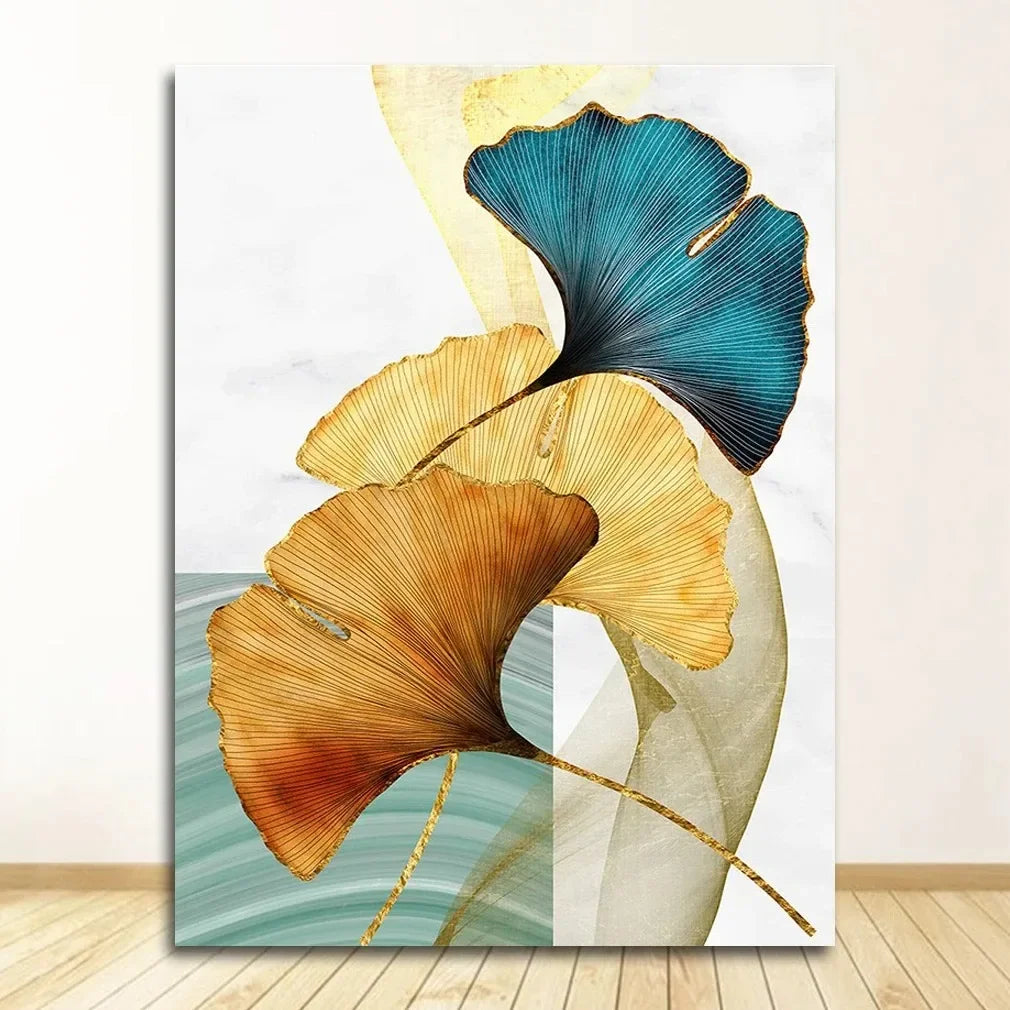 Modern Picture Living Room Decor Blue Green Yellow Gold Plant Leaf Abstract Nordic Canvas Print Wall Art Painting Home Decor