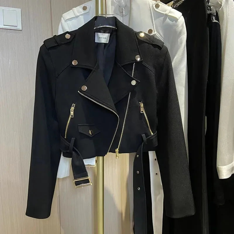 Korean Ladies Fashion Short Jacket Design Sense Niche Feminine Long Sleeves Locomotive Coat Spring Autumn Women Patchwork Outwea