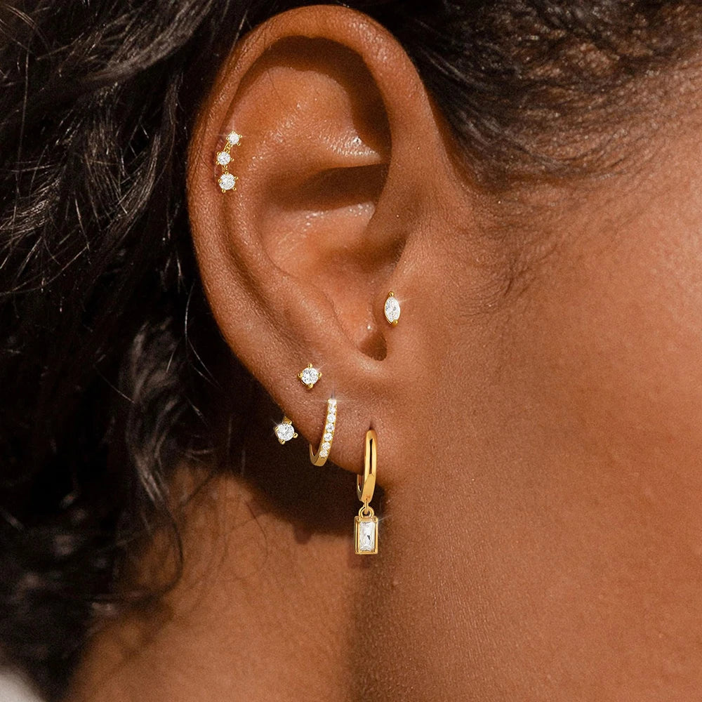 5PCS Stainless Steel Little Huggies Ear Stud Earrings Set For Women Tiny Crystal Zirconia Pendant Earrings Piercing Jewelry