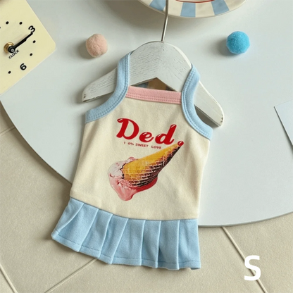 Cartoon Print Pet Ice Cream Camisole Vest Thin Breathable Comfortable Clothing Small Dog Dress Pet Tank Top Puppy Teddy