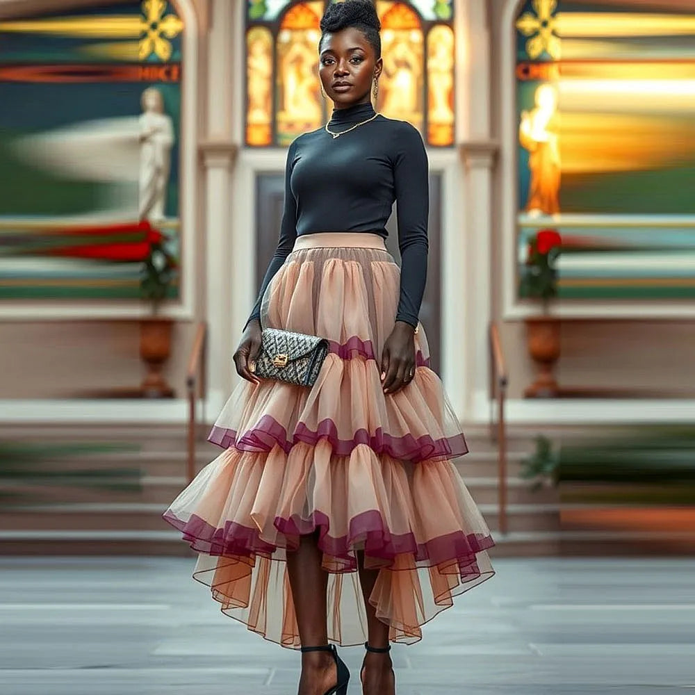 Layers Tiered Skirt For Women High Waist High Low Party Skirt Black Girls Dance Formal Skirt To Birthday