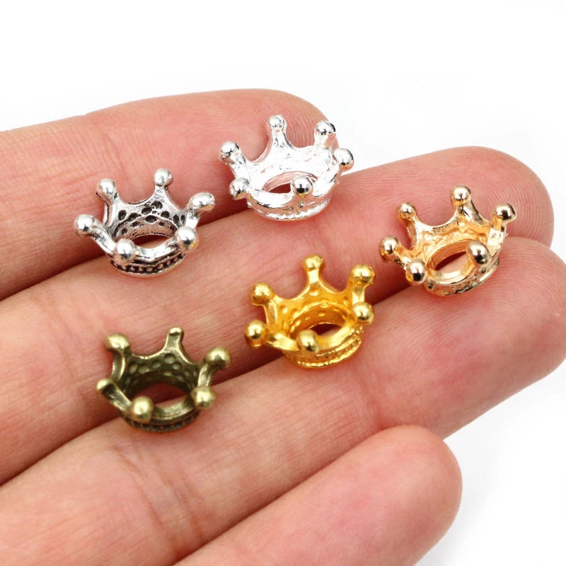20pcs 14.5x6mm Alloy Loose Spacer Crown Beads Gold Silver Bronze Color Charms Beads for DIY Jewelry Making Bracelet Accessories